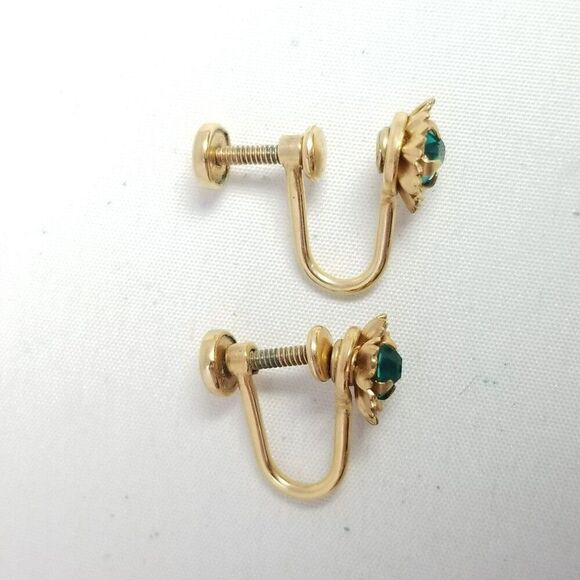 Vintage Gold Filled Blue Green Rhinestone B+N Signed Clip On Screw Back Earrings - Picture 3 of 7